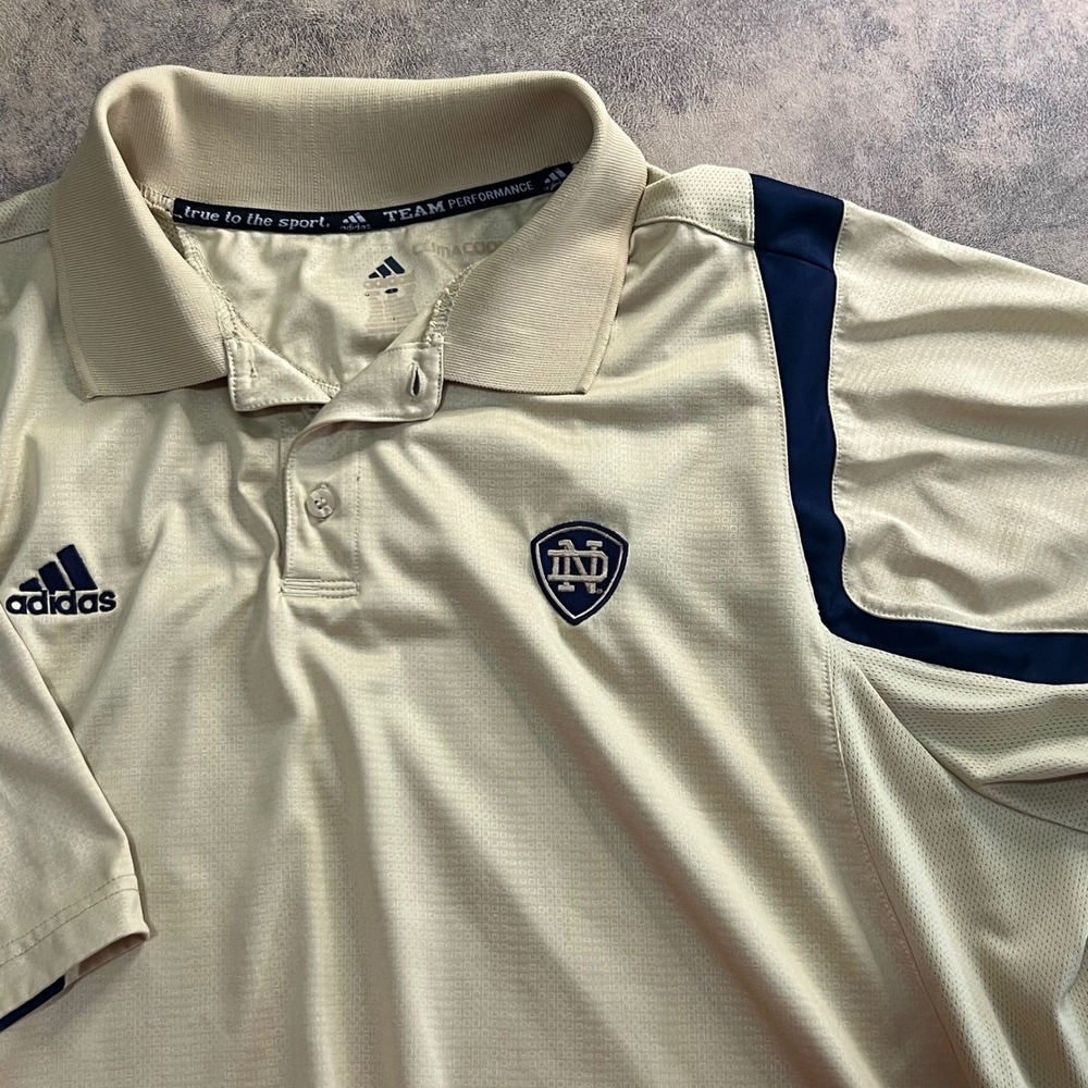 Adidas Polo Shirt Mens 2XL Gold Notre Dame Fighting Irish ClimaCool Y2K